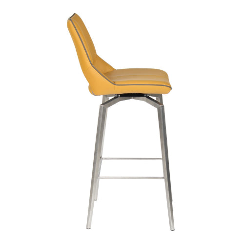 Mako Swivel Leather Effect Bar Chair With Steel Legs In Yellow