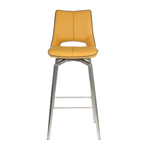 Mako Swivel Leather Effect Bar Chair With Steel Legs In Yellow