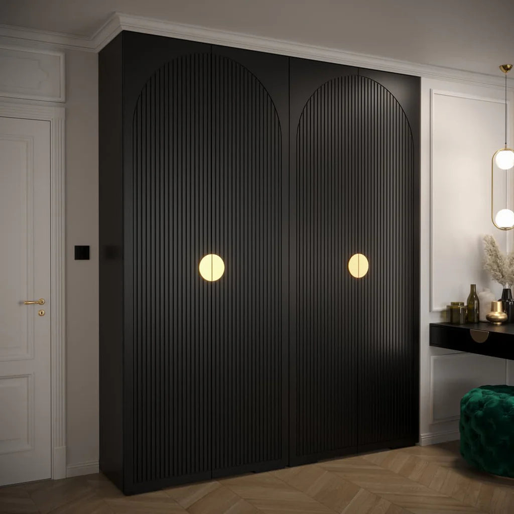 Manhattan Four Hinged Door Wooden Wardrobe 200cm in Black