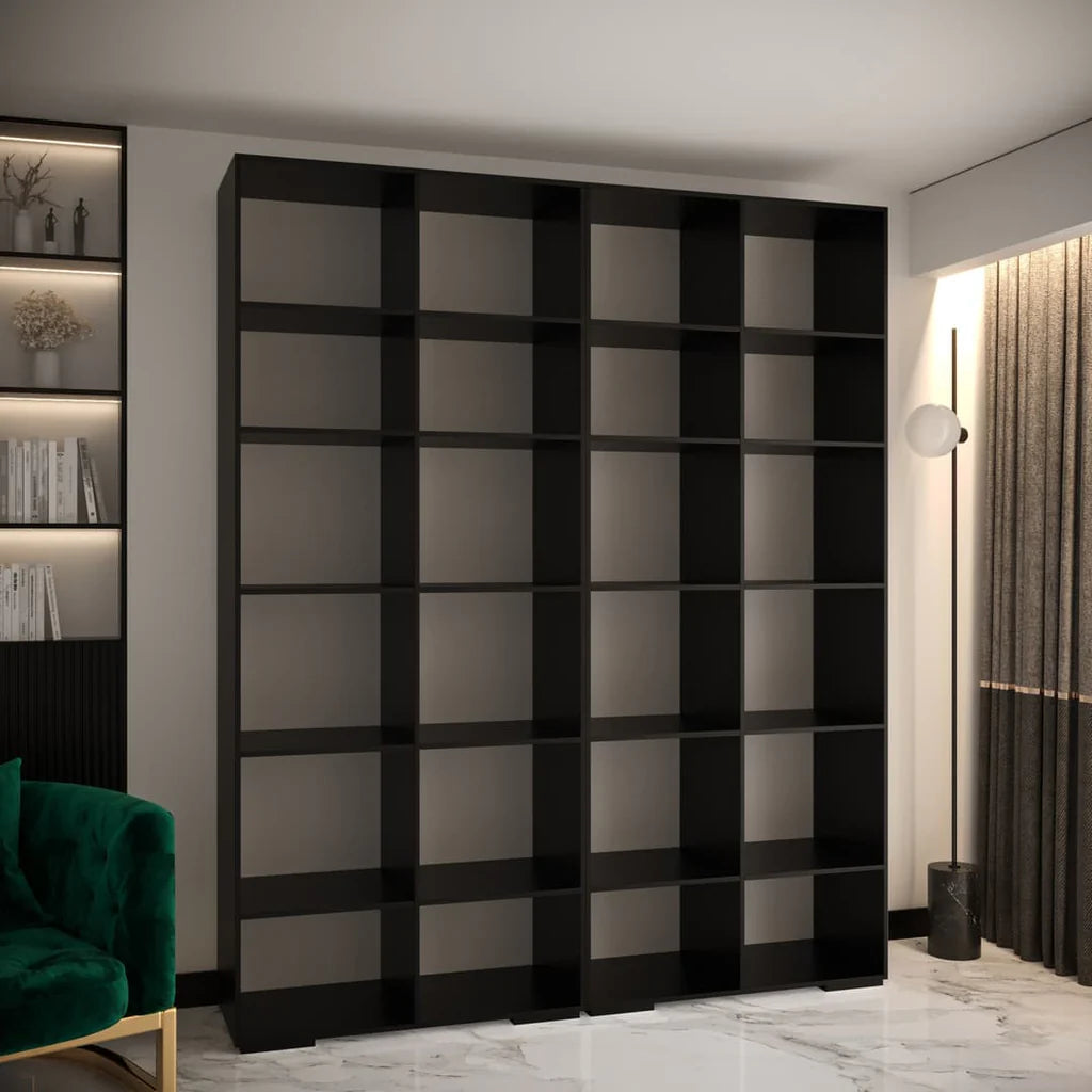 Manhattan Four Hinged Door Wooden Wardrobe 200cm in Black