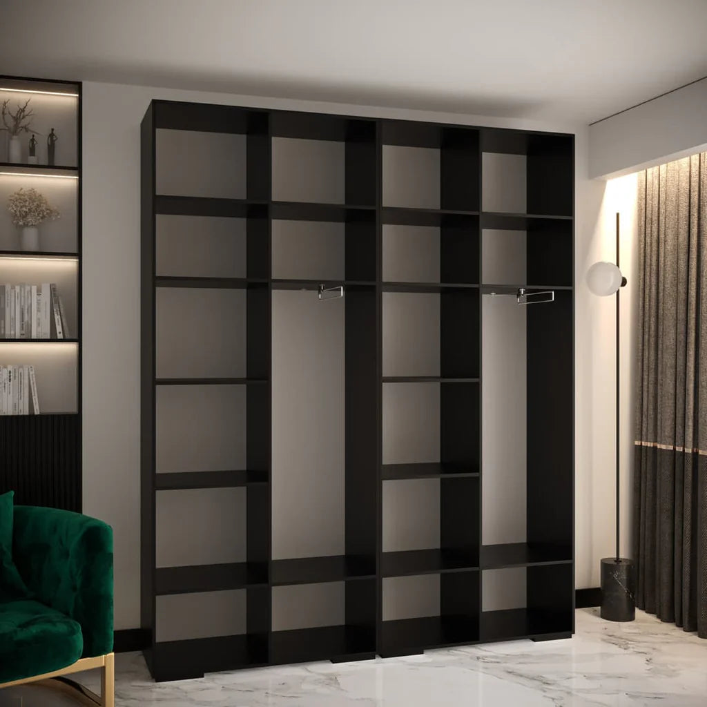 Manhattan Four Hinged Door Wooden Wardrobe 200cm in Black