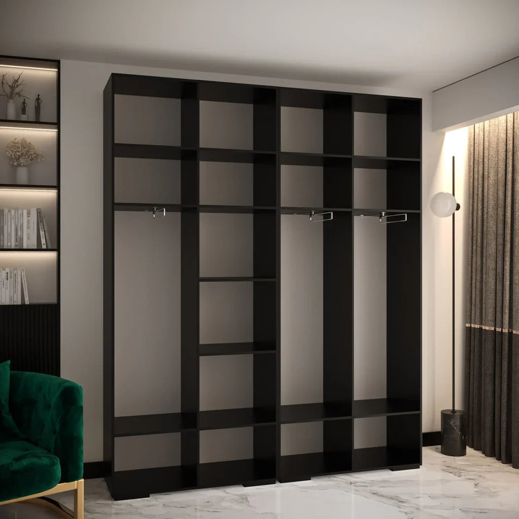 Manhattan Four Hinged Door Wooden Wardrobe 200cm in Black