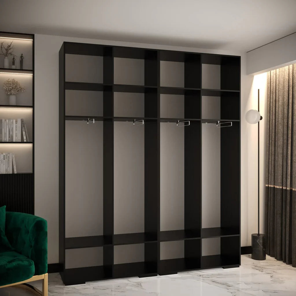 Manhattan Four Hinged Door Wooden Wardrobe 200cm in Black