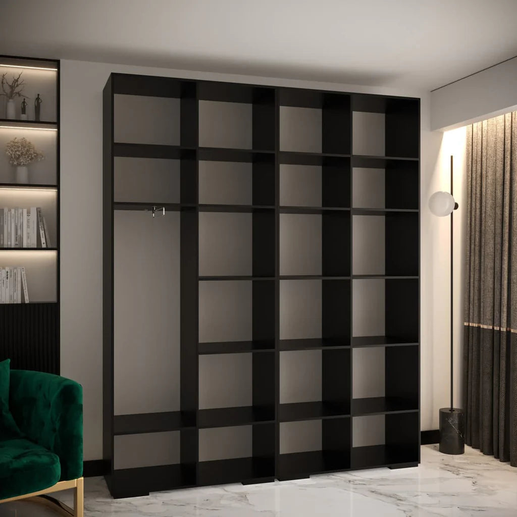 Manhattan Four Hinged Door Wooden Wardrobe 200cm in Black