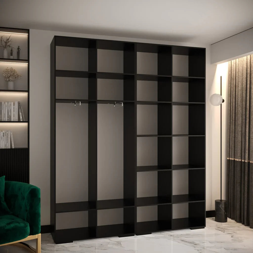 Manhattan Four Hinged Door Wooden Wardrobe 200cm in Black