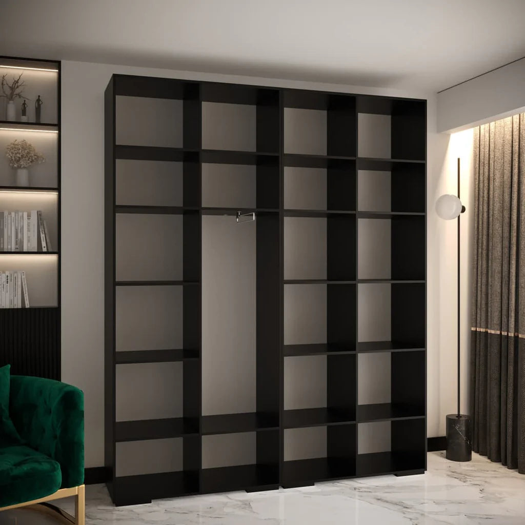 Manhattan Four Hinged Door Wooden Wardrobe 200cm in Black