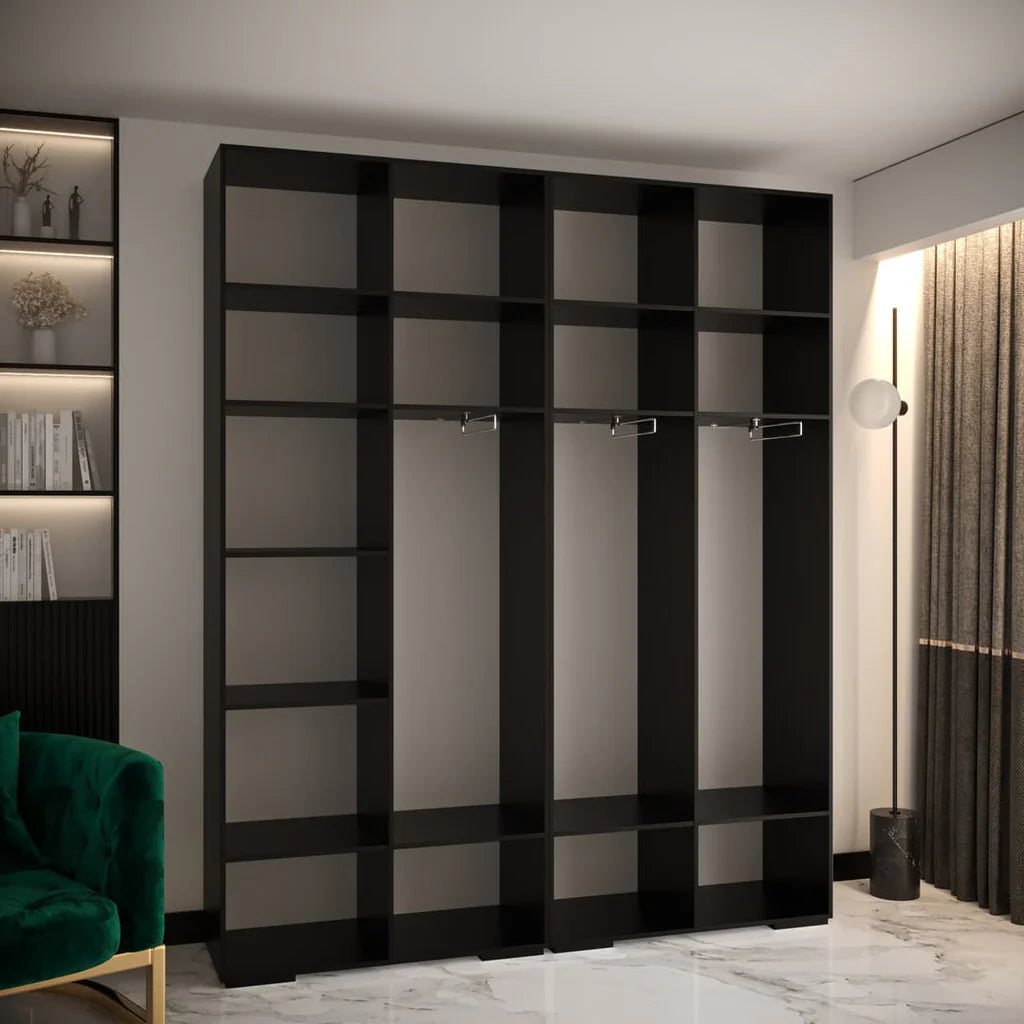 Manhattan Four Hinged Door Wooden Wardrobe 200cm in Black