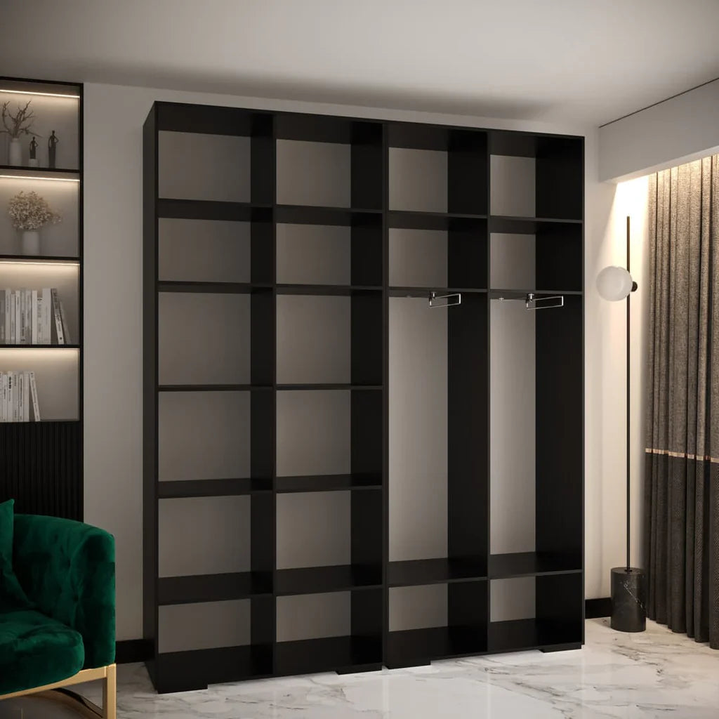 Manhattan Four Hinged Door Wooden Wardrobe 200cm in Black