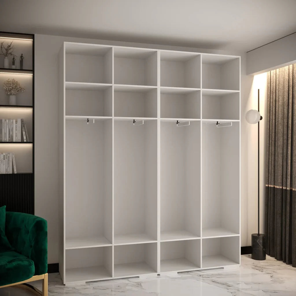 Manhattan Four Hinged Door Wooden Wardrobe 200cm in White