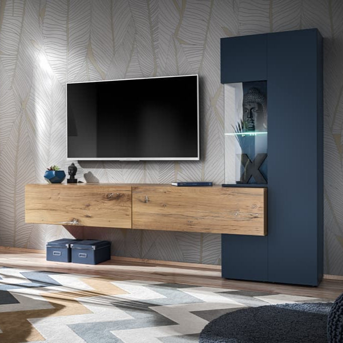 Marino Wooden Entertainment Unit in Navy & Oak Flagstaff