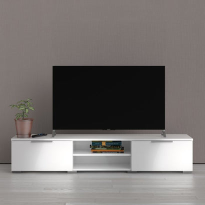 Match TV Unit 2 Drawers 2 Shelf in White High Gloss - Furniture One Shop