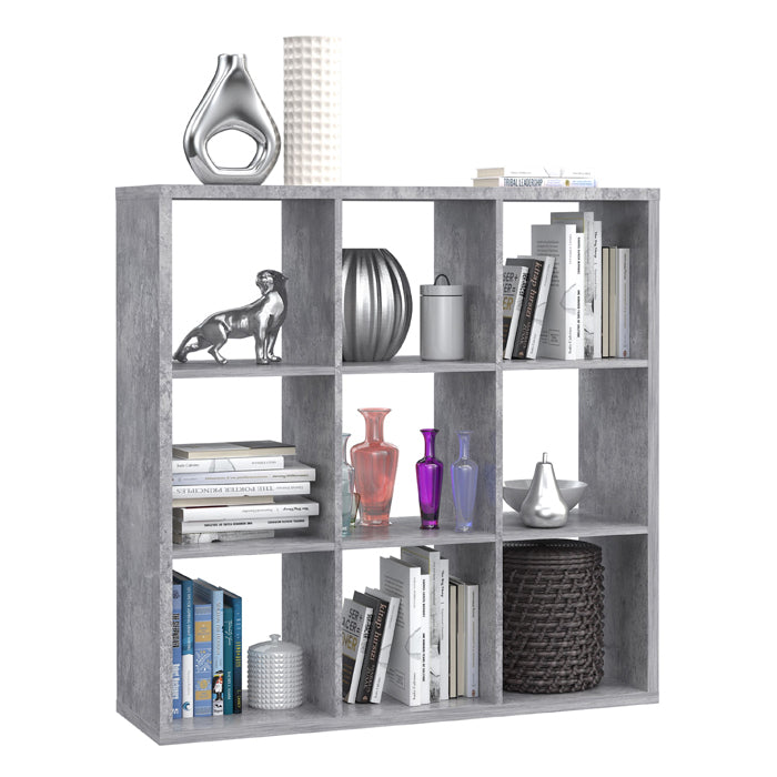 Mauro Large Wide 3x3 Bookcase in Concrete Grey