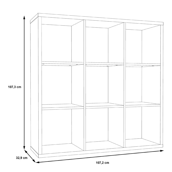 Mauro Large Wide 3x3 Bookcase in Matt Black