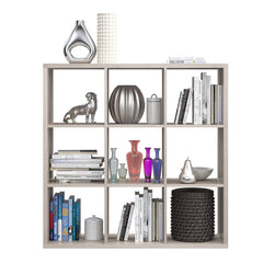 Mauro Large Wide 3x3 Bookcase in Sand Oak - Furniture One Shop