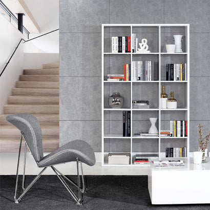 Mauro Tall Wide 3x5 Bookcase in Matt White - Furniture One Shop