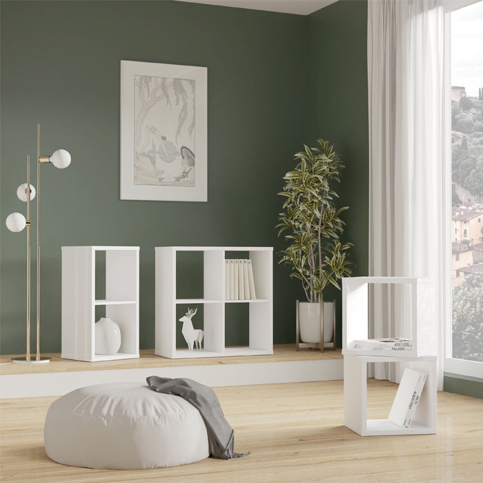 Mauro Medium Wide 2x2 Bookcase in White High Gloss