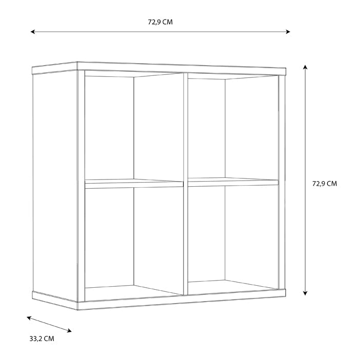 Mauro Medium Wide 2x2 Bookcase in White High Gloss