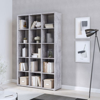 Mauro Tall Wide 3x5 Bookcase in Concrete Grey - Furniture One Shop