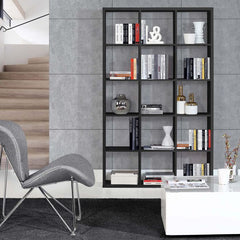 Mauro Tall Wide 3x5 Bookcase in Matt Black - Furniture One Shop