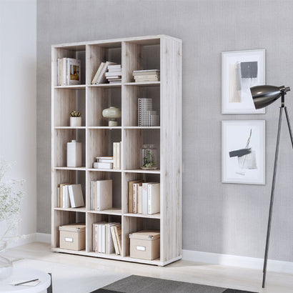 Mauro Tall Wide 3x5 Bookcase in Sand Oak - Furniture One Shop