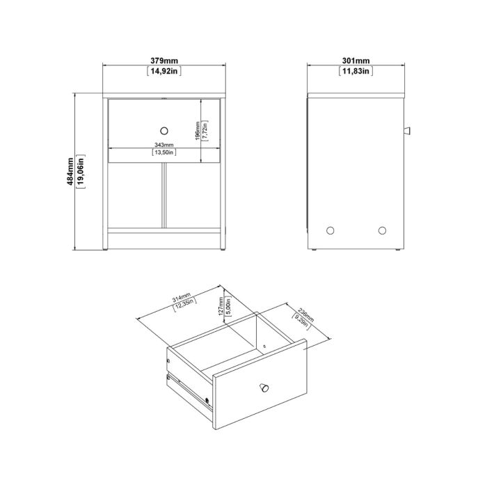 May Bedside 1 Drawer in Grey - UK