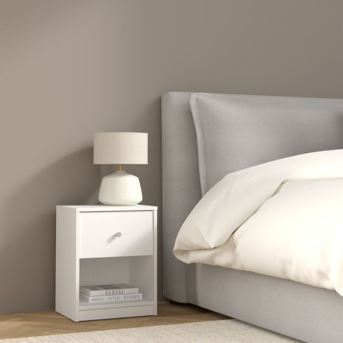 May Bedside 1 Drawer in White - UK