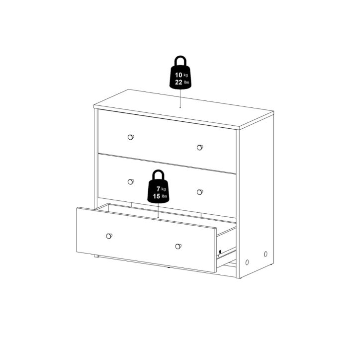 May Wooden Chest of 3 Drawers in White