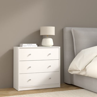 May Wooden Chest of 3 Drawers in White - Furniture One Shop