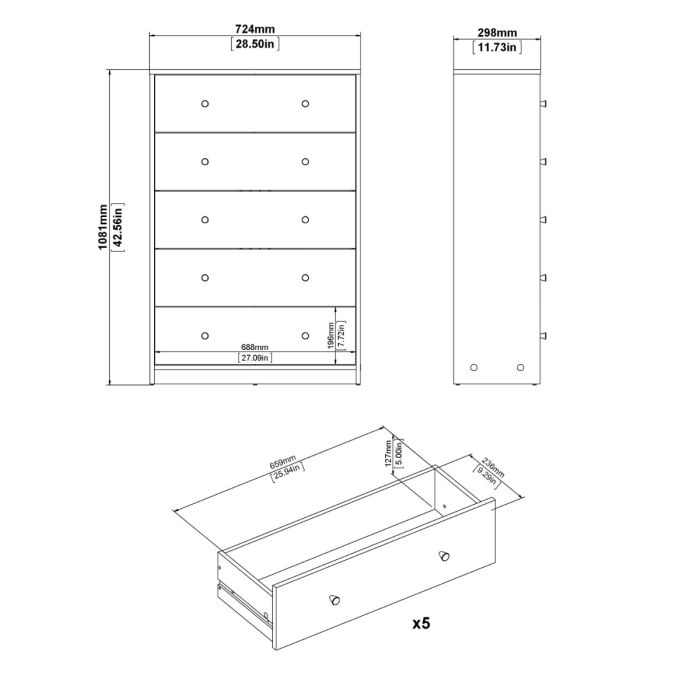 May Chest of 5 Drawers in Black - UK