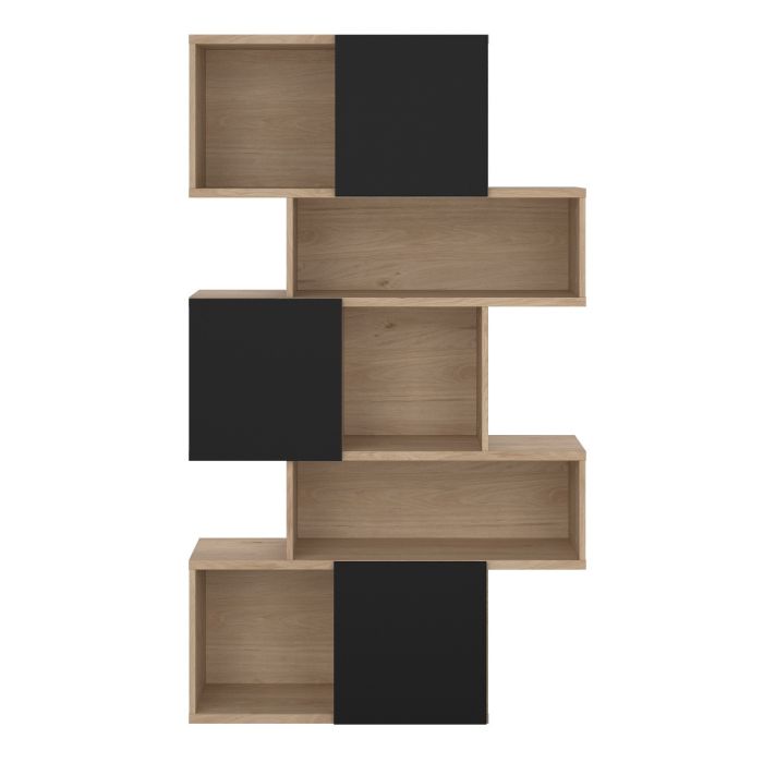 Maze Asymmetrical Bookcase with 3 Doors in Jackson Hickory and Black - UK