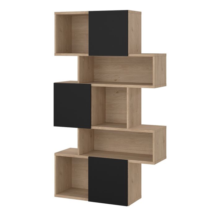 Maze Asymmetrical Bookcase with 3 Doors in Jackson Hickory and Black - UK