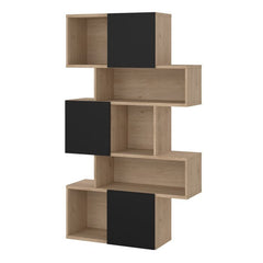 Maze Asymmetrical Bookcase with 3 Doors in Jackson Hickory and Black - UK