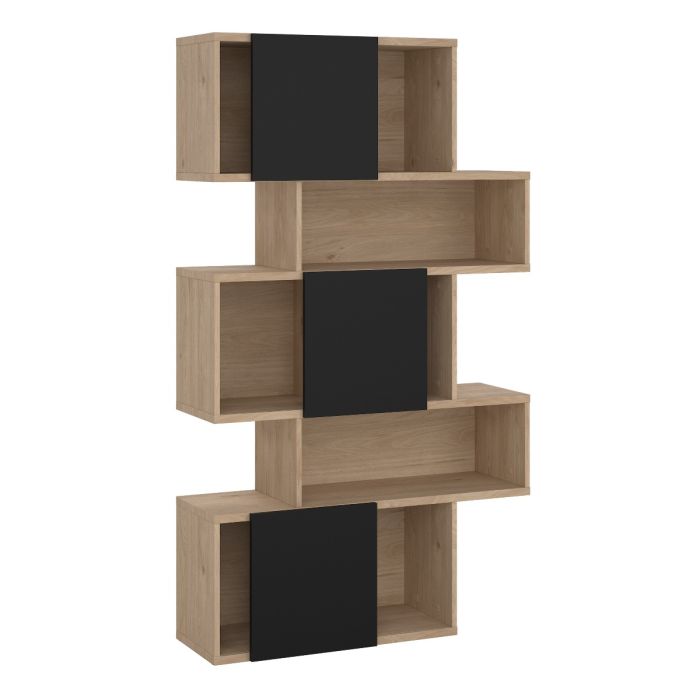 Maze Asymmetrical Bookcase with 3 Doors in Jackson Hickory and Black - UK