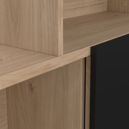 Maze Asymmetrical Bookcase with 3 Doors in Jackson Hickory and Black - UK