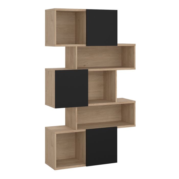 Maze Asymmetrical Bookcase with 3 Doors in Jackson Hickory and Black - UK