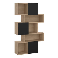 Maze Asymmetrical Bookcase with 3 Doors in Jackson Hickory and Black - UK