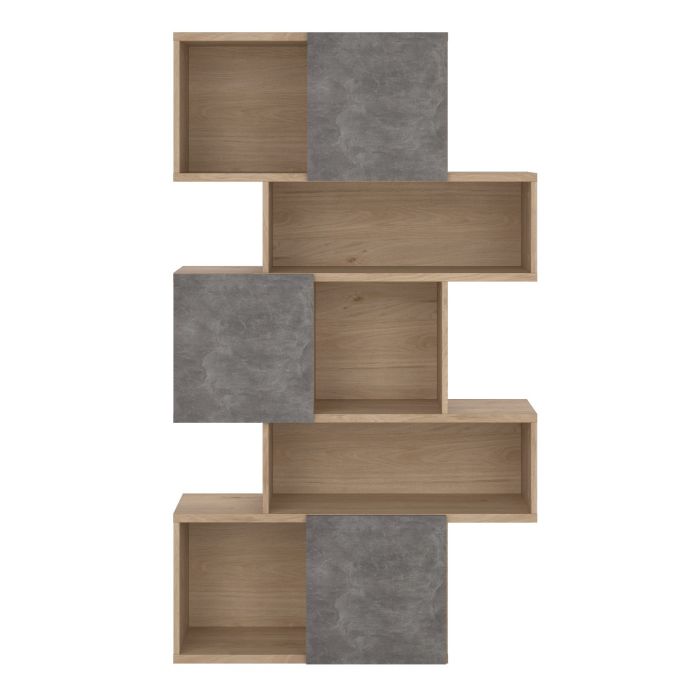 Maze Asymmetrical Bookcase with 3 Doors in Jackson Hickory and Concrete - UK