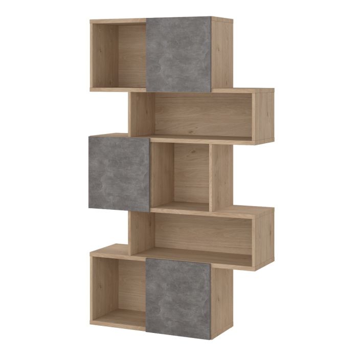 Maze Asymmetrical Bookcase with 3 Doors in Jackson Hickory and Concrete - UK