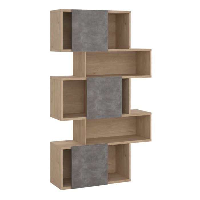 Maze Asymmetrical Bookcase with 3 Doors in Jackson Hickory and Concrete - UK