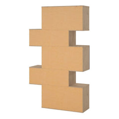 Maze Asymmetrical Bookcase with 3 Doors in Jackson Hickory and Concrete - UK - Furniture One Shop