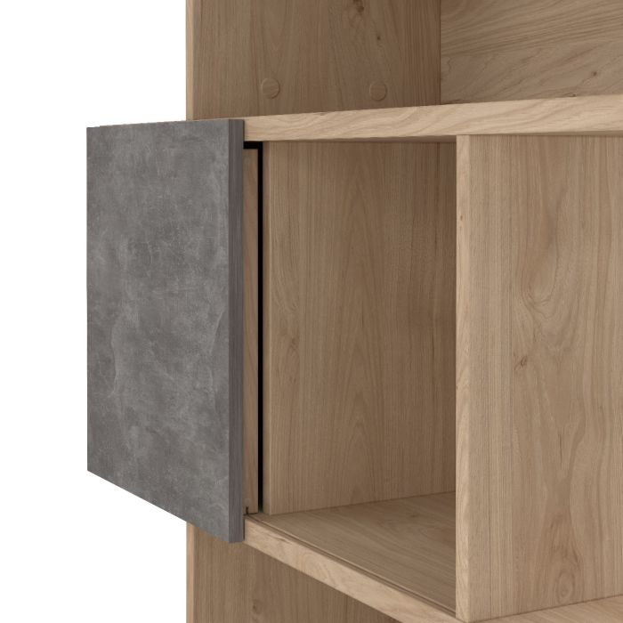 Maze Asymmetrical Bookcase with 3 Doors in Jackson Hickory and Concrete - UK