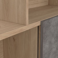 Maze Asymmetrical Bookcase with 3 Doors in Jackson Hickory and Concrete - UK - Furniture One Shop