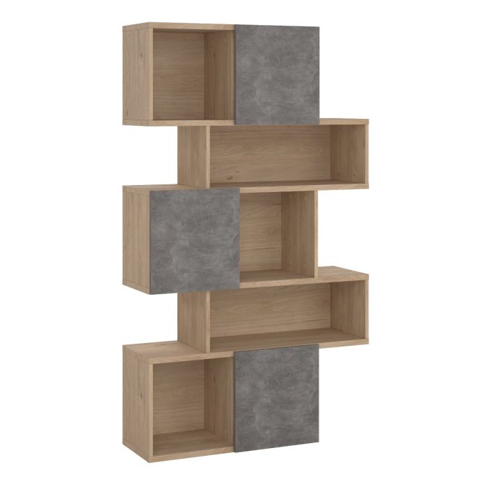 Maze Asymmetrical Bookcase with 3 Doors in Jackson Hickory and Concrete - UK