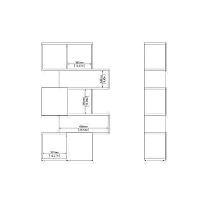 Maze Asymmetrical Bookcase with 3 Doors in Jackson Hickory and White High Gloss - UK