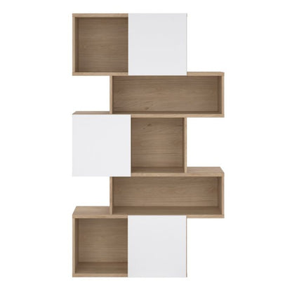 Maze Asymmetrical Bookcase with 3 Doors in Jackson Hickory and White High Gloss - UK