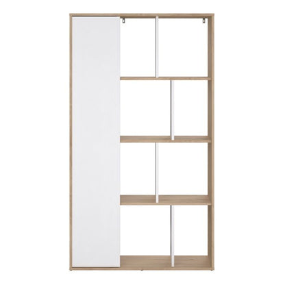 Maze Bookcase with 1 Door in Jackson Hickory and White High Gloss - UK