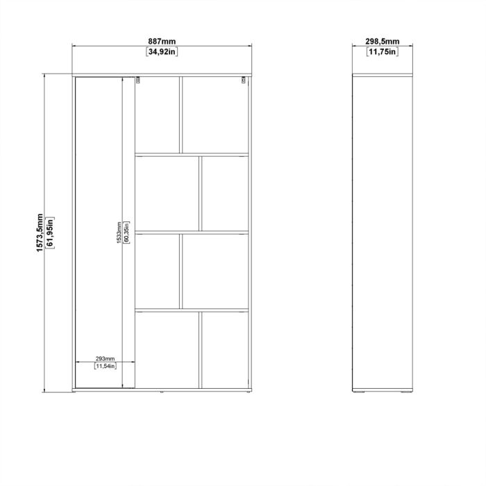 Maze Bookcase with 1 Door in Jackson Hickory and White High Gloss - UK