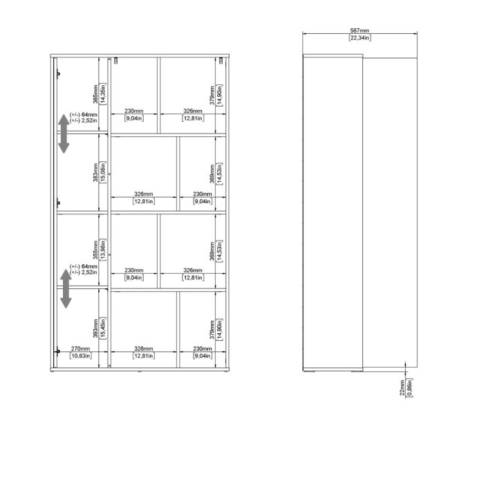 Maze Bookcase with 1 Door in Jackson Hickory and White High Gloss - UK