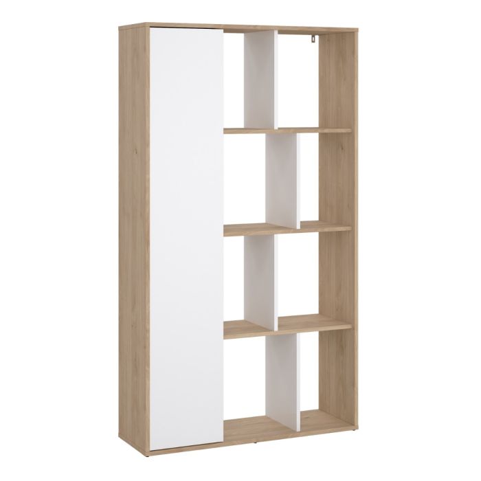 Maze Bookcase with 1 Door in Jackson Hickory and White High Gloss - UK