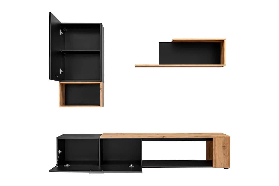 Maze II Wooden Entertainment Unit in Black Matt & Oak Wotan